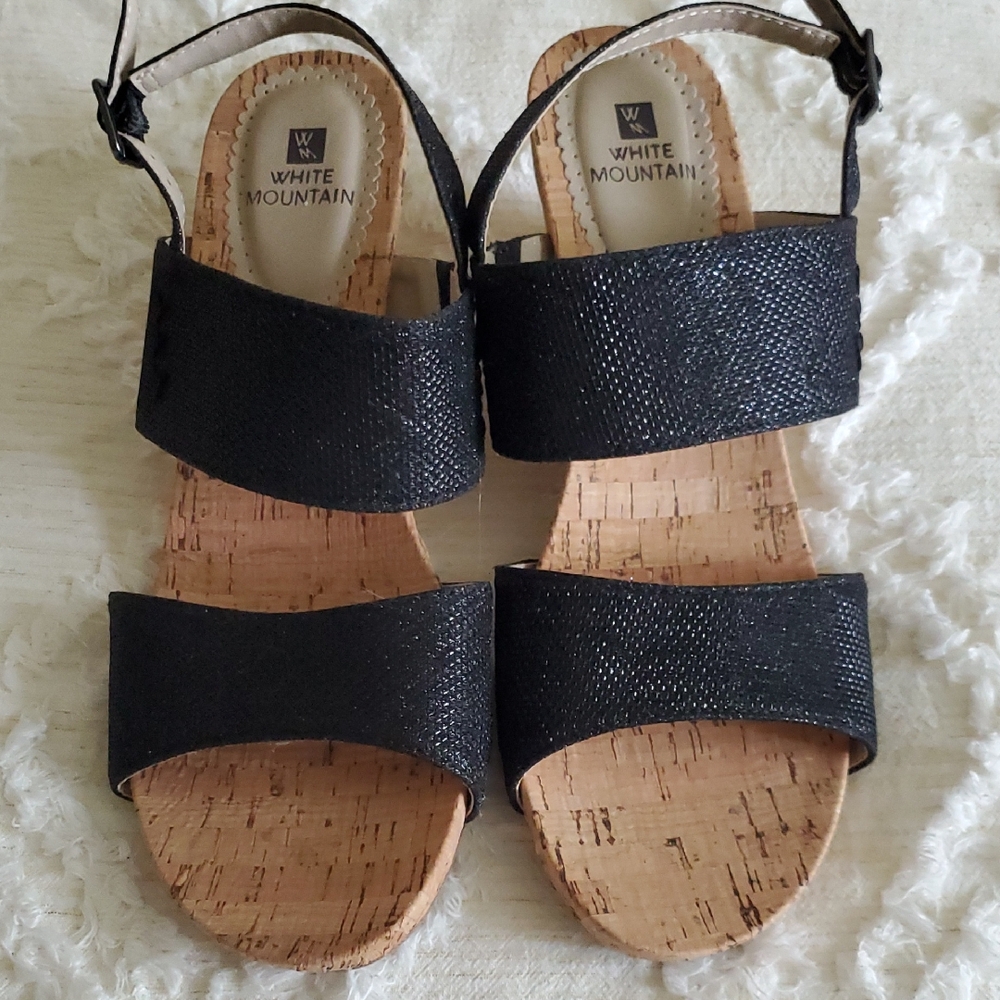 New Without Box...White Mountain Black Sandals with Cork Sole